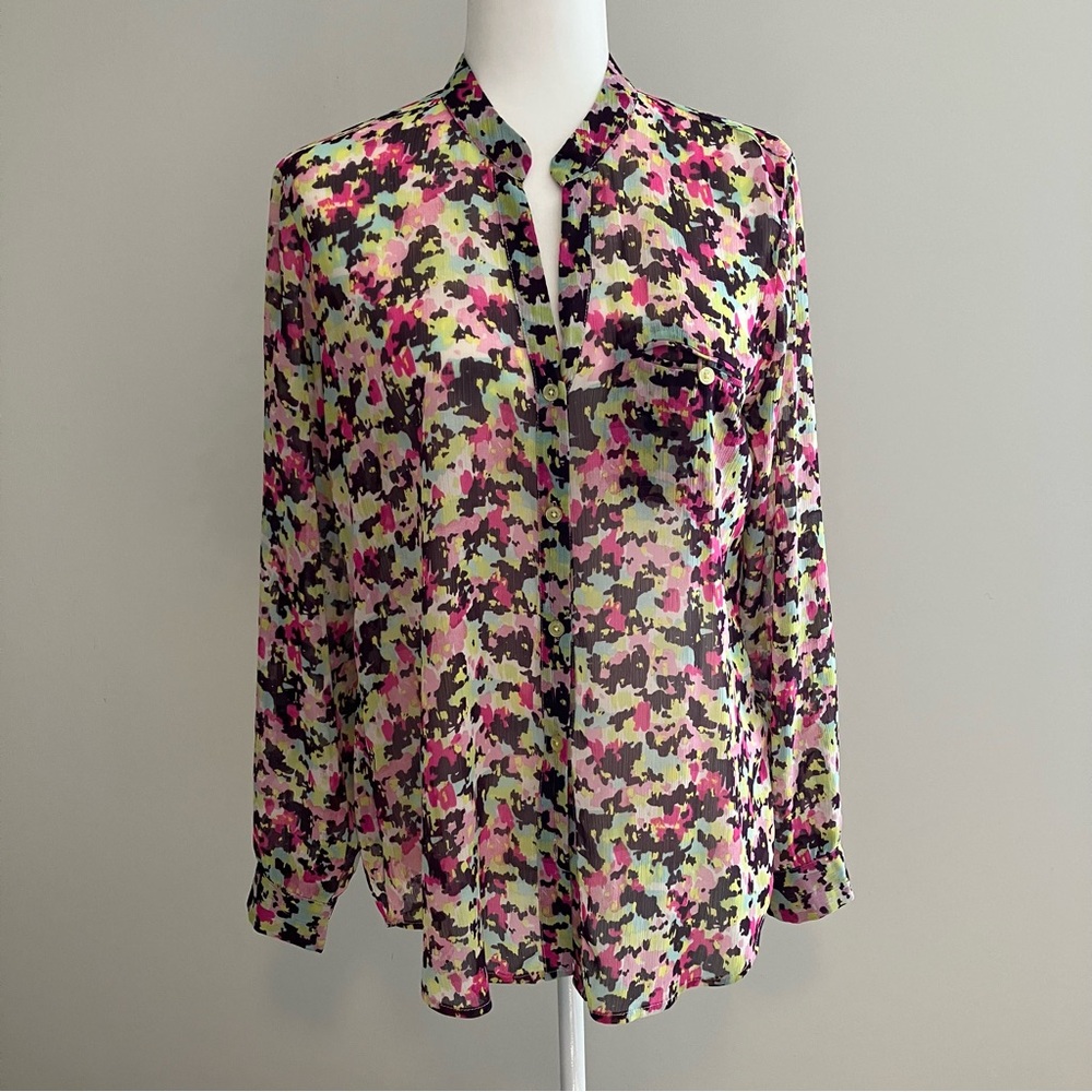 Kut from the Kloth Long Sleeve Button Up Blouse Sheer Size M